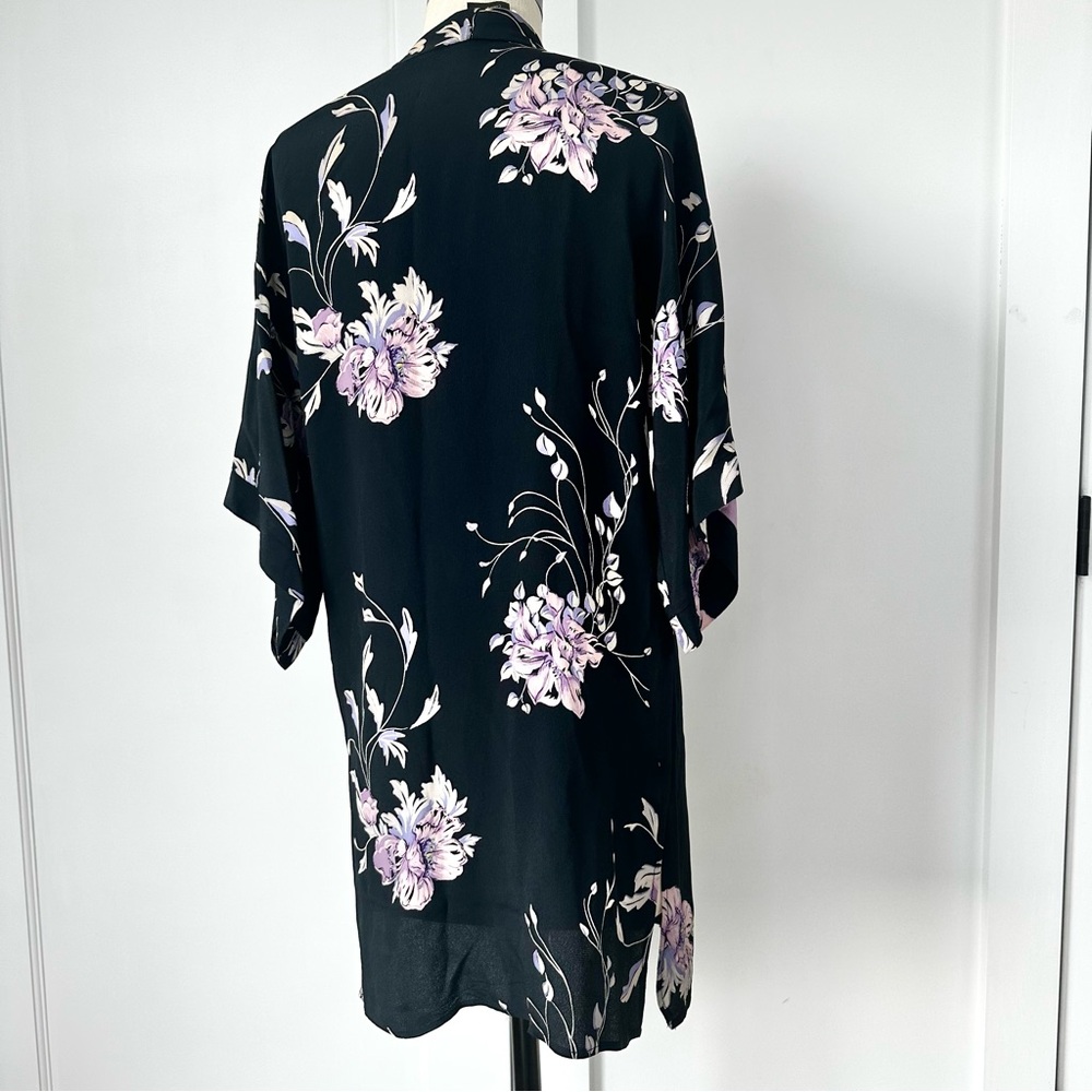 Vintage Judy Knapp California 80s floral open front kimono Size small black - Picture 2 of 6